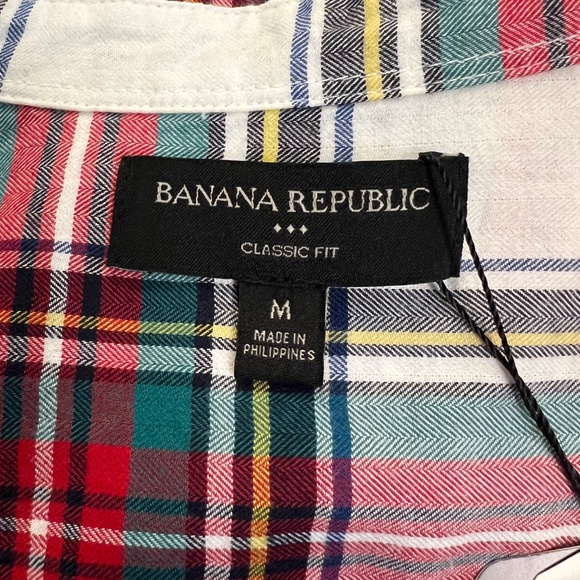 🌈 EUC BANANA REPUBLIC Classic Fit Multi-Color Plaid Button-Down Shirt | Sz M - Picture 5 of 7